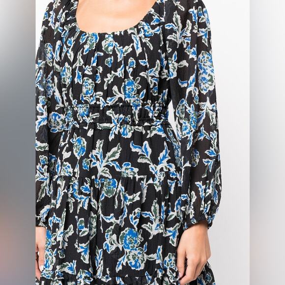 TANYA TAYLOR Edita Fit & Flare Mini Dress Floral Blue Long Sleeve Flowy Sm NEW - Picture 9 of 15